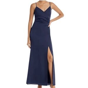 NWT AQUA Faux Wrap Spaghetti Strap V-Neck Tie Back Split Hem Lined Dress Size 4
